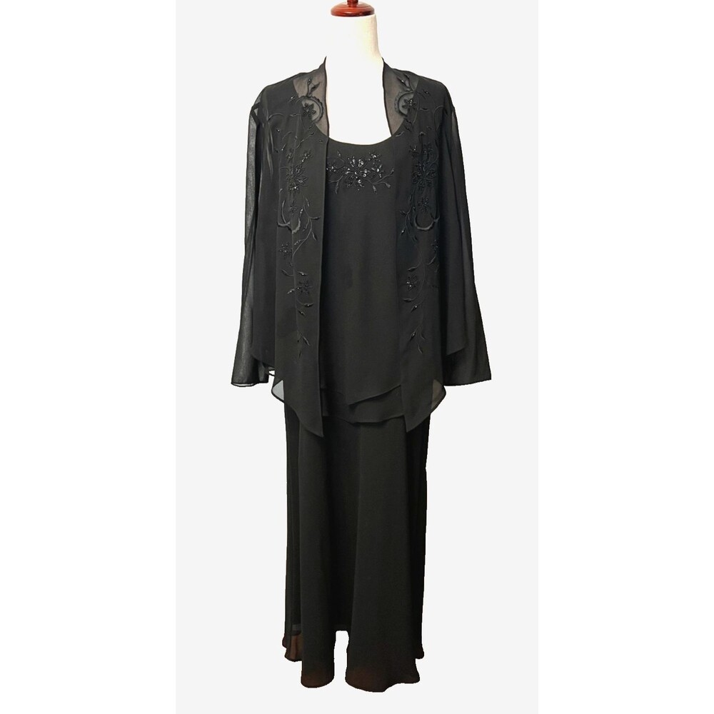 Dress Barn Woman 2pc Formal Evening Dress 18W Chiffon Floral Beaded Cardigan